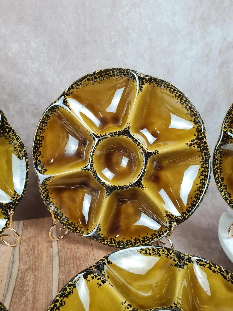 Lot de 8 assiettes à huîtres Gien, magnifique service vintage