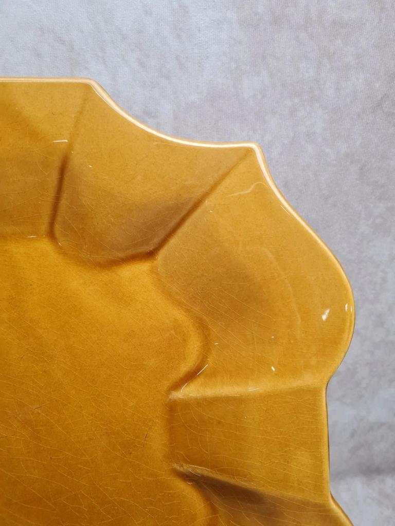 Grand plateau plat Gien France jaune moutarde vintage 🧡
