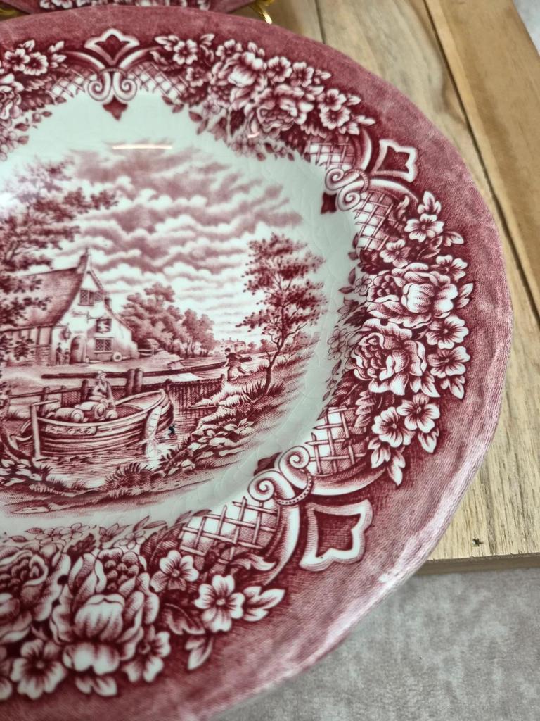 2 assiettes creuses vintage toile de Jouy rouge Grindley Homeland Staffordshire Angleterre
