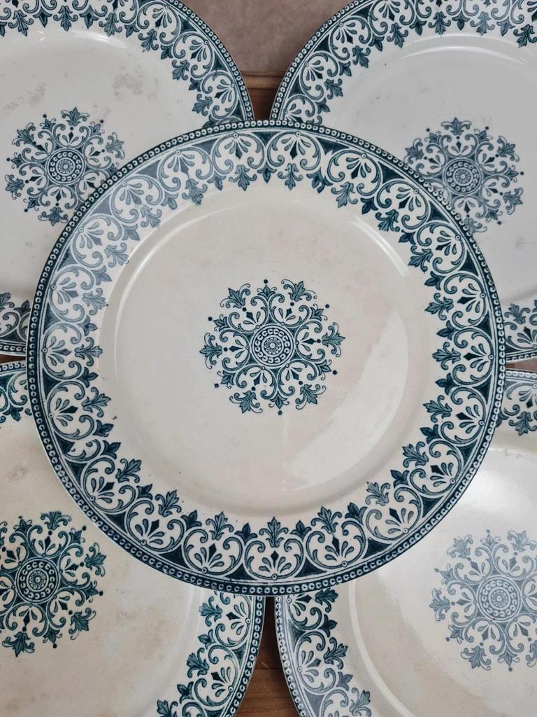 Lot de 6 assiettes plates Badonviller – modèle “oriental” 🩵