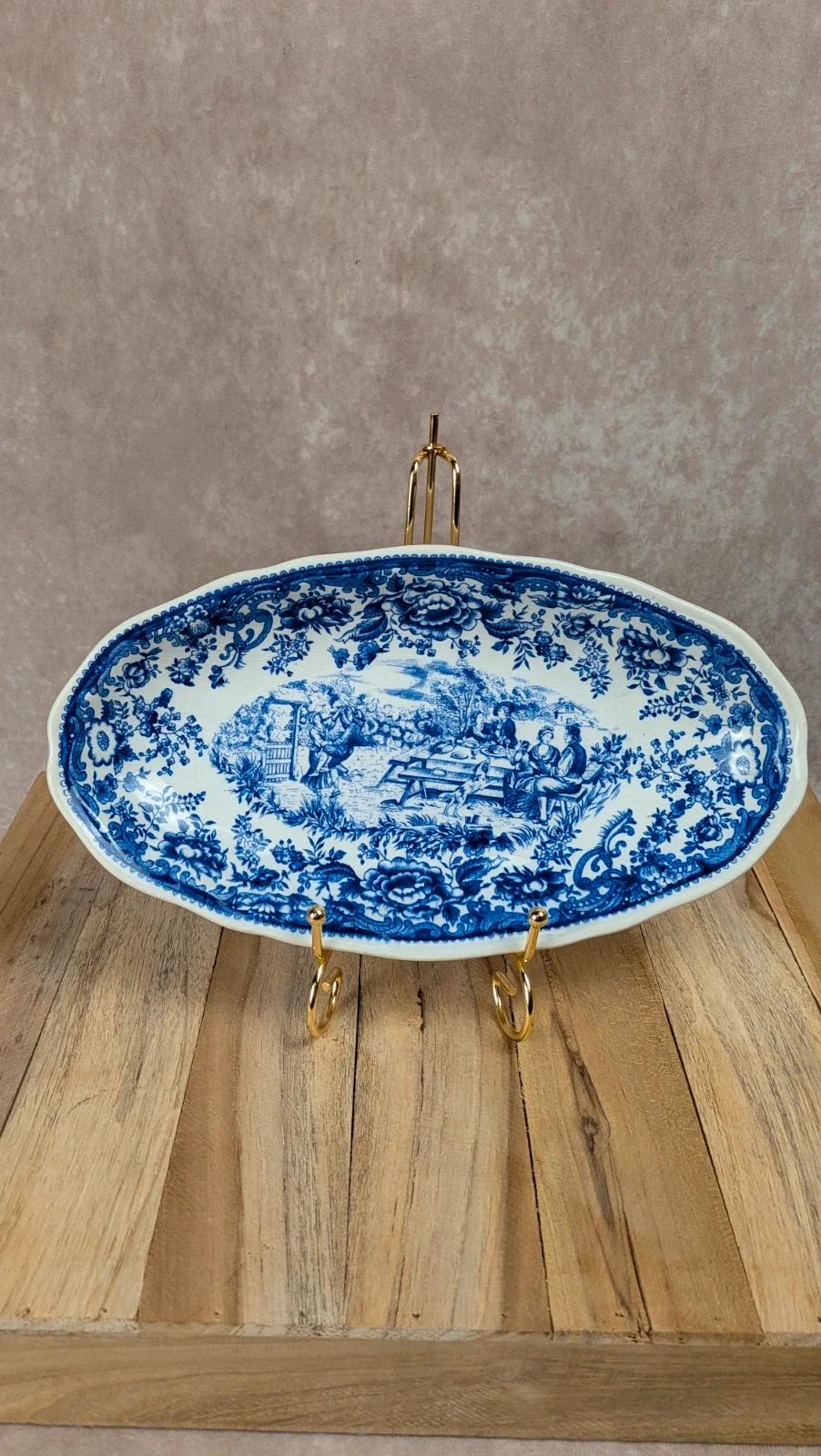 Petit plat ovale Lunéville – Toile de Jouy bleue
