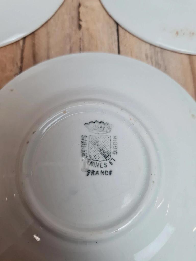 Service café vintage Digoin Sarreguemines bleu cobalt – 3 tasses + 3 soucoupes fleuries 🌼