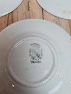 Service café vintage Digoin Sarreguemines bleu cobalt – 3 tasses + 3 soucoupes fleuries 🌼