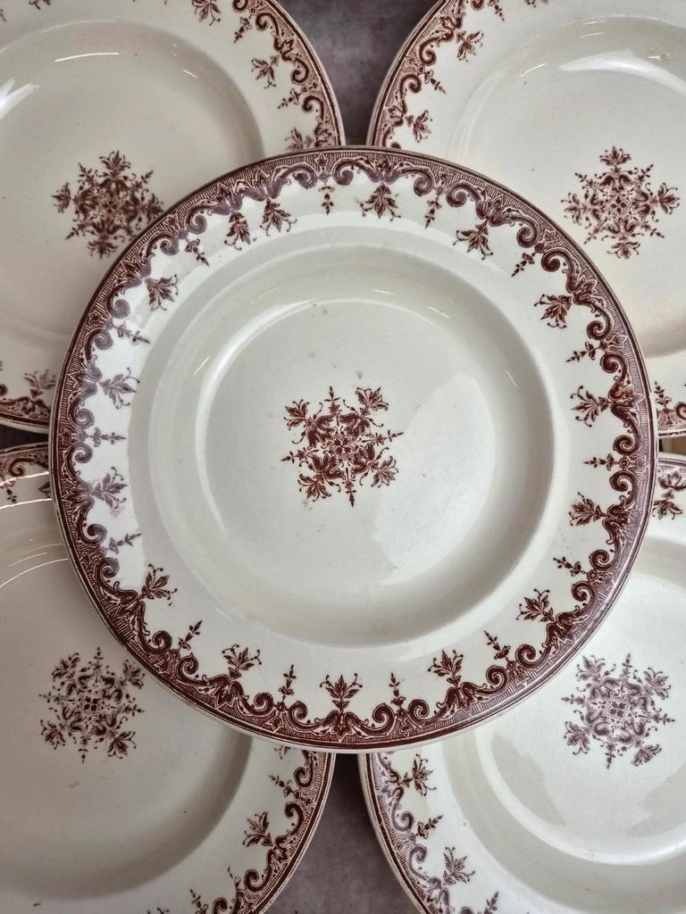 Lot de 5 assiettes creuses Terre de Fer Clairefontaine Rouen sépia Xixe
