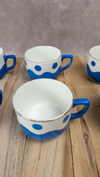 Lot de 6 tasses & soucoupes Sarreguemines – Art déco bleu