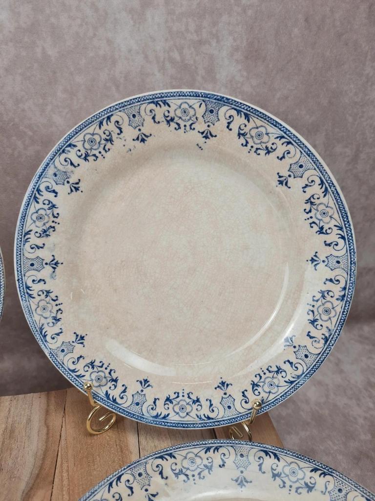 Lot de 6 assiettes plates anciennes Creil et Montereau, Service La Vallières, 23 cm