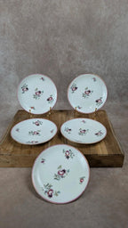 Lot de 5 petites assiettes anciennes Limoges A. Lanternier – décor fleuri rose