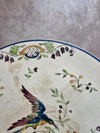 Grand plat terre de fer Longchamp Cléry décor oiseau