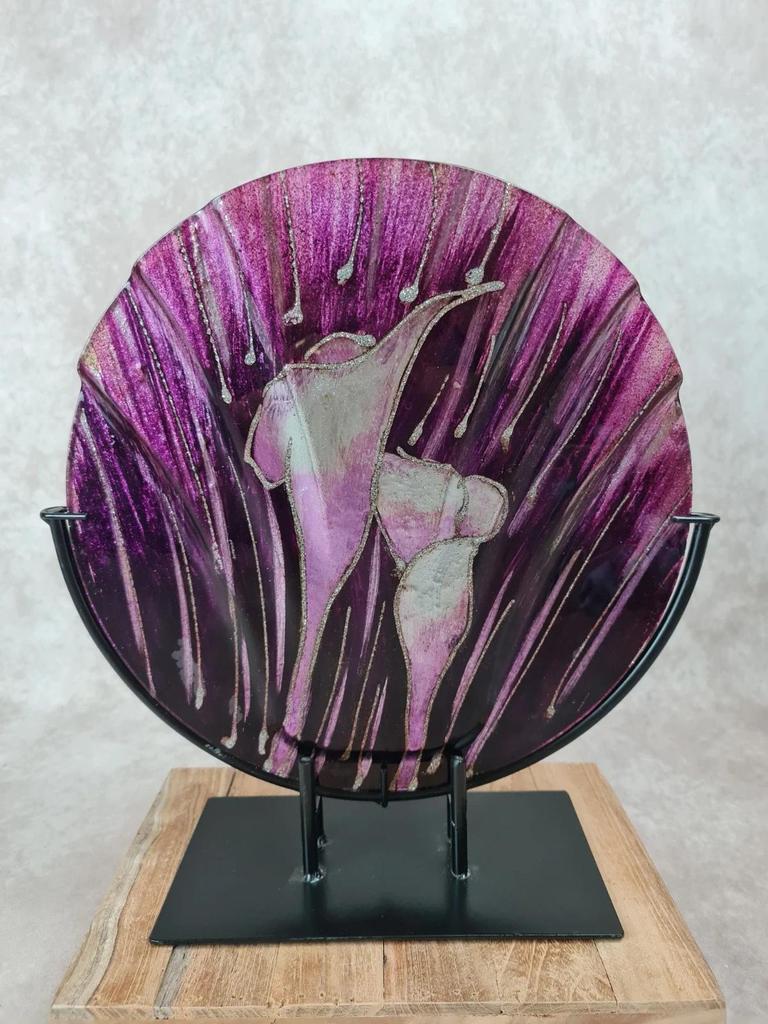 Vase décoratif en verre peint Acapulco 🌸 art verrier sur socle métal