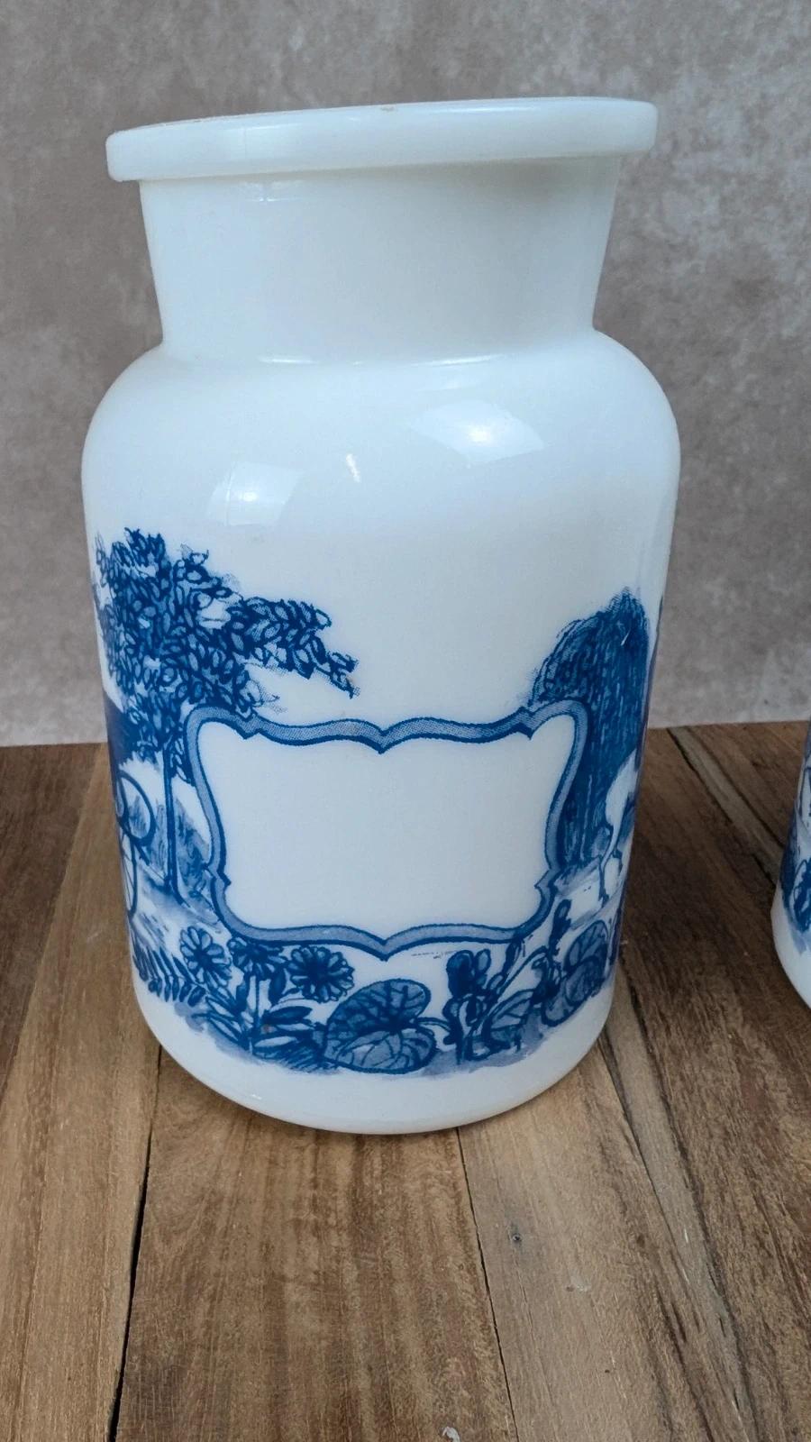Duo de pots d’apothicaire anciens – décor bleu romantique – Belgique