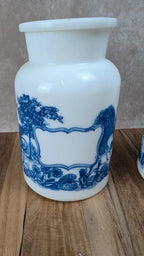 Duo de pots d’apothicaire anciens – décor bleu romantique – Belgique