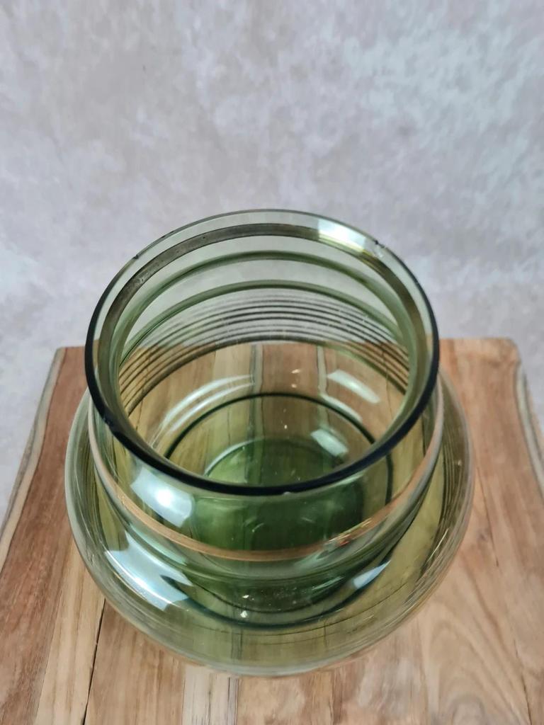 🪞 Grand vase ancien en verre vert doré signé Fains