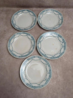 Lot de 5 assiettes à dessert anciennes en terre de fer Moulin des Loups Hamage, modèle Provence