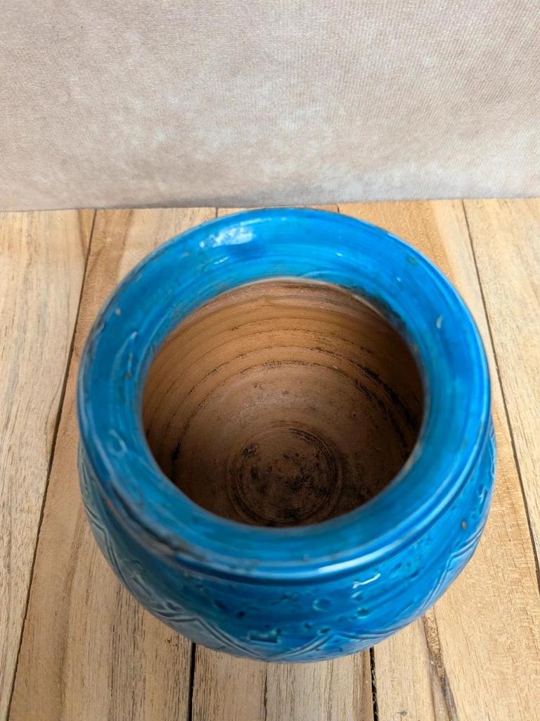 Vase boule vintage en céramique émaillée bleu attribué à Aldo Londi pour Bitossi