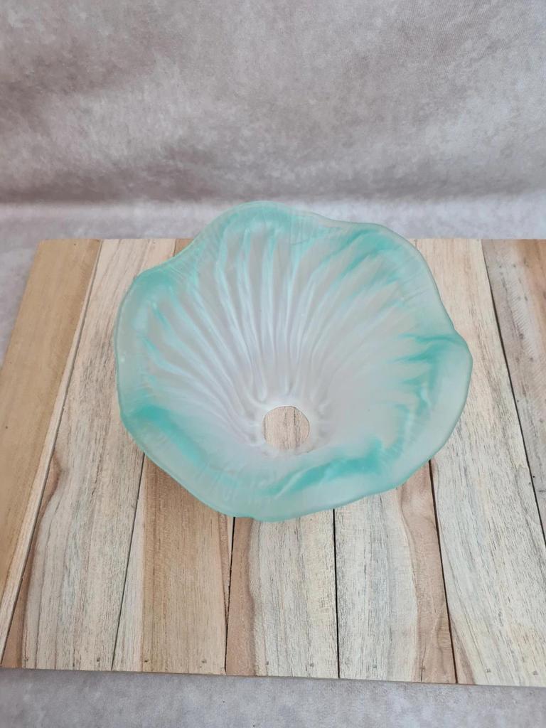 Abat-jour ancien tulipe verre opalin turquoise 💡 déco vintage années 30-50