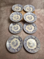 Lot de 8 assiettes à dessert anciennes anglaises J. Marshall & Co Bosphorus faïence violette Xixe