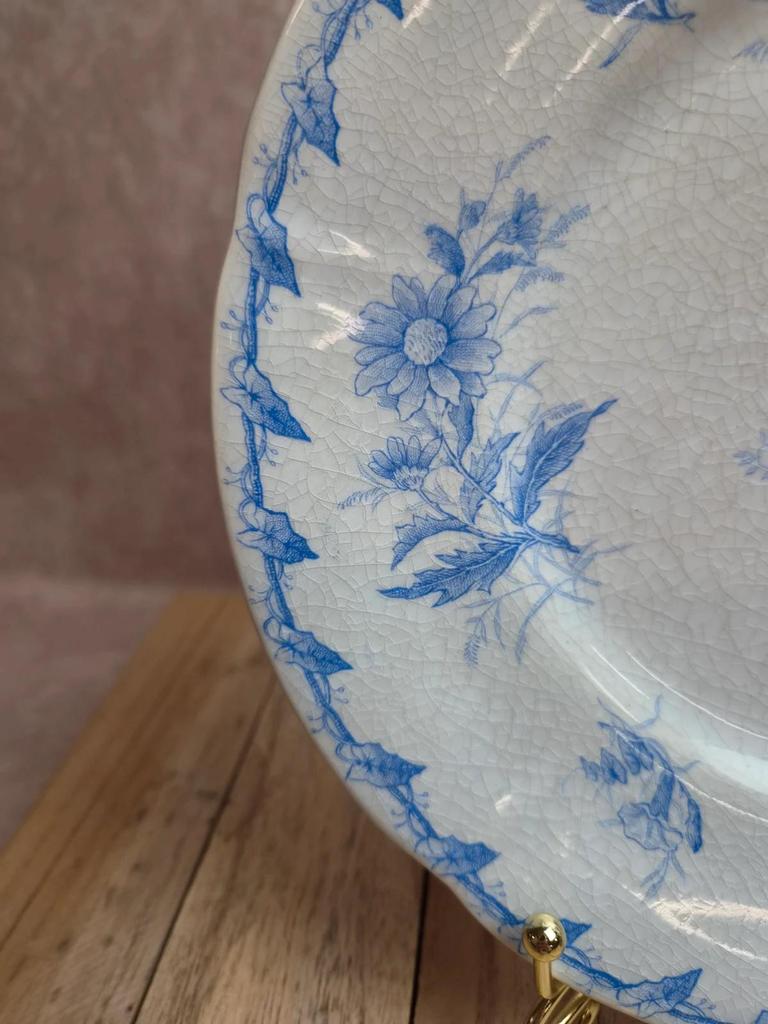Assiette ancienne Gien Liserons – Décor oiseaux et fleurs bleu