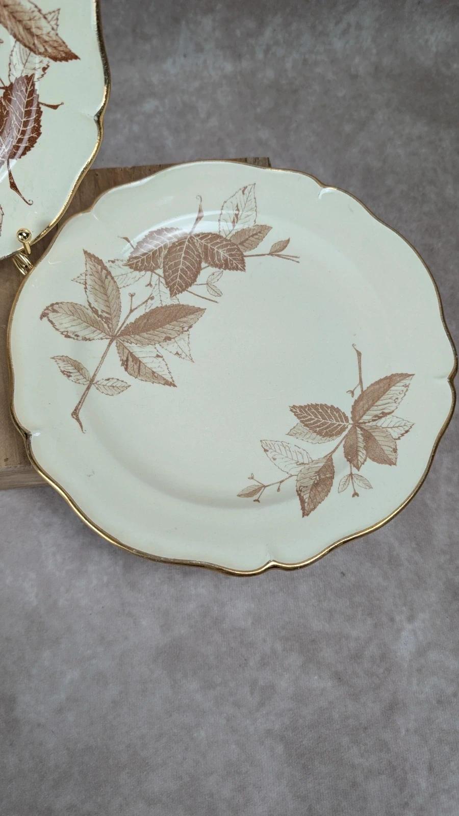 Assiettes anciennes Gien décor feuillage brun – lot de 2 22,5 cm