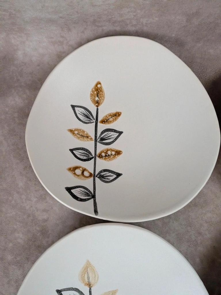 Lot de 11 assiettes à dessert vintage Niderviller – années 70 – style Capron Vallauris