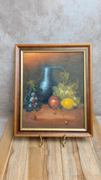 Tableau nature morte vintage signé J. Philippe – huile sur toile fruits