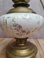 Lampe ancienne détournée – pied en terre de fer & laiton – esprit brocante