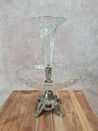 Centre de table ancien en verre moulé et métal argenté