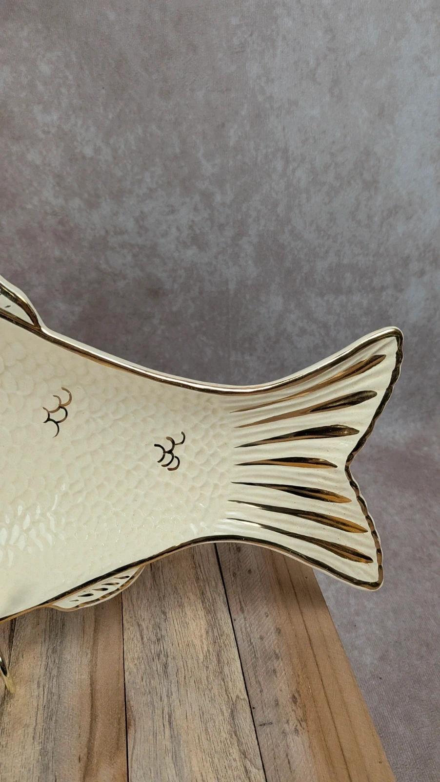 Plat poisson vintage Silda Paris doré