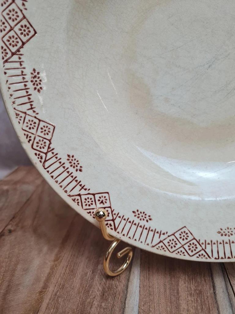 Assiette ancienne Gien faïence décor géométrique brun – esprit campagne