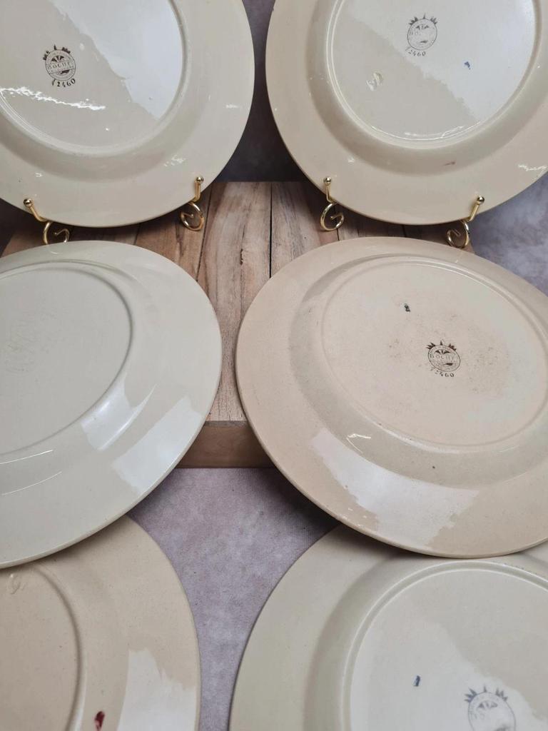 Lot de 6 assiettes plates Boch La Louvière Belgique modèle 2460 décor cerises polychrome