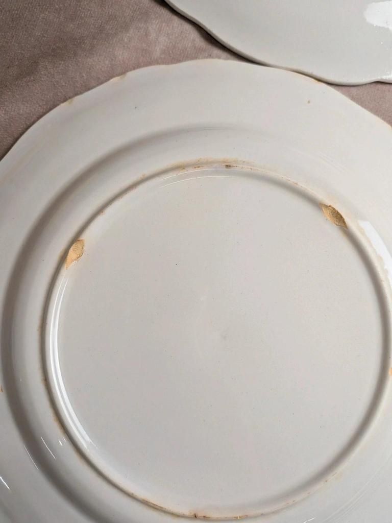 Lot de 12 assiettes plates Terre de fer Bp – Décor bleu toile de Jouy