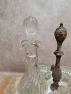 Huilier vinaigrier ancien Gien Clara terre de fer présentoir flacons verre Xixe 🏺