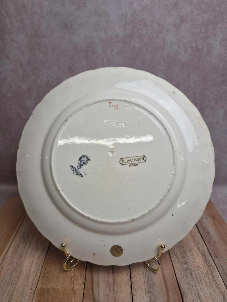 Assiette anglaise ancienne Clarendon P.b.&s – décor oiseaux mauves & fleurs – Oriental Ivory