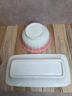 Ancien ensemble de toilette en terre de fer Longchamp rose