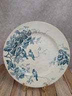 Assiette ancienne Terre de Fer Le Bûcheron Paris – Décor oiseaux bleu