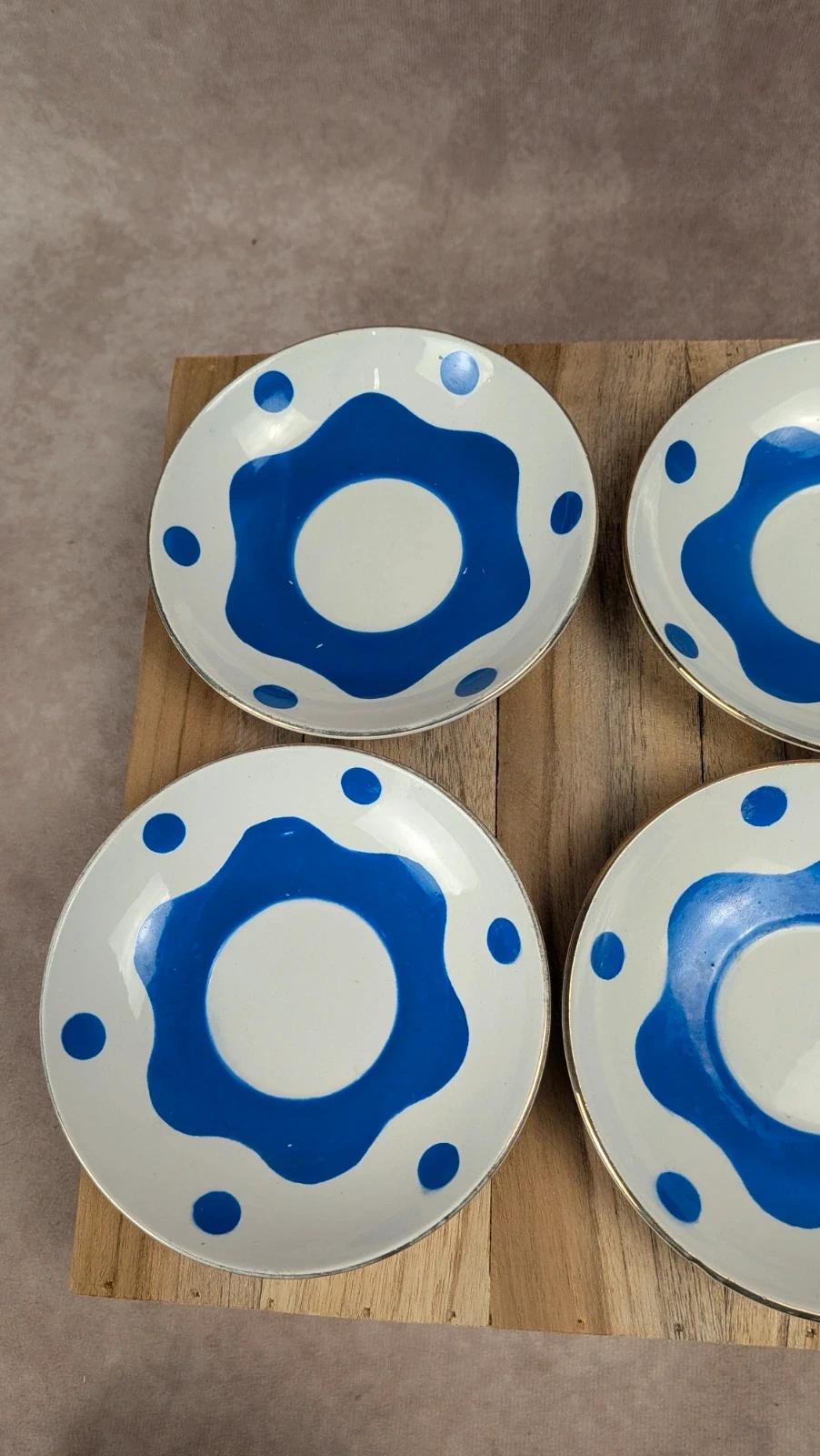 Lot de 6 tasses & soucoupes Sarreguemines – Art déco bleu