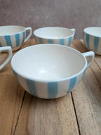 Lot de 6 tasses Terre de Fer Digoin France rayures bleues vintage