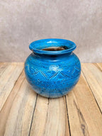 Vase boule vintage en céramique émaillée bleu attribué à Aldo Londi pour Bitossi