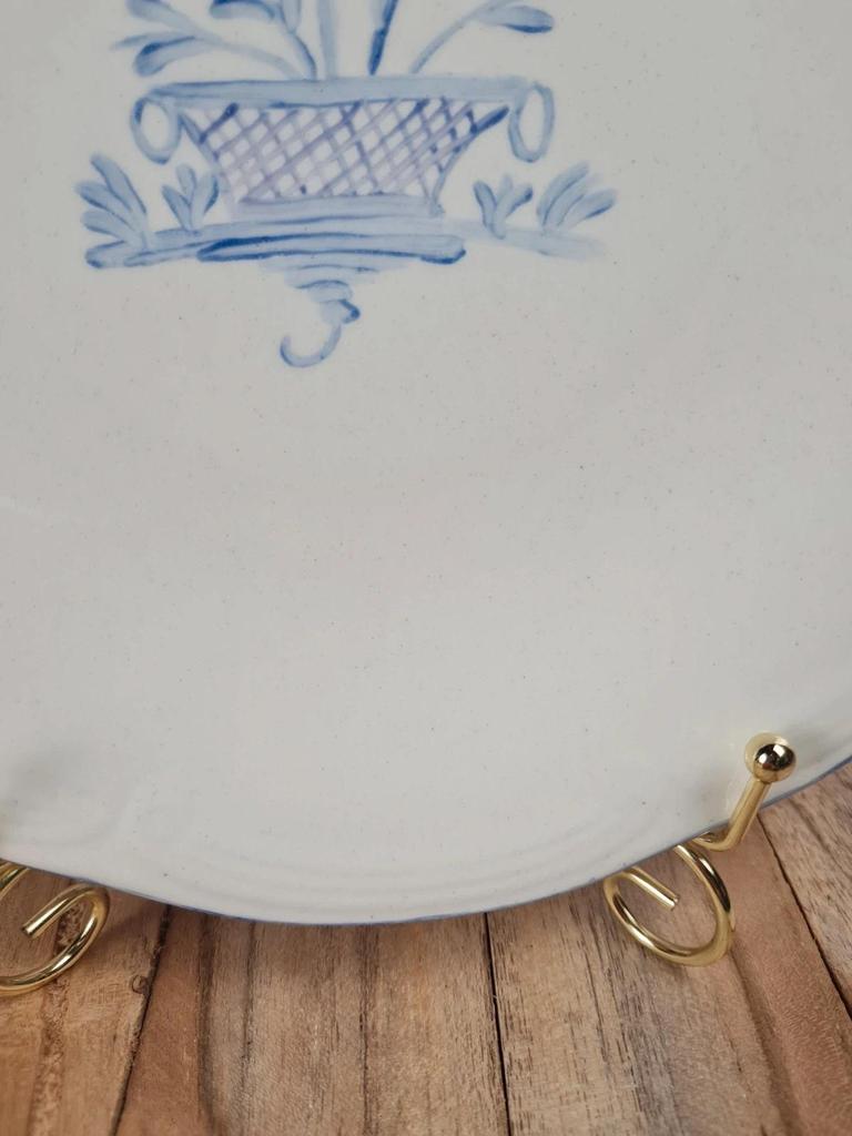 Assiette ancienne Gien décor bleu – panier fleuri – 24 cm
