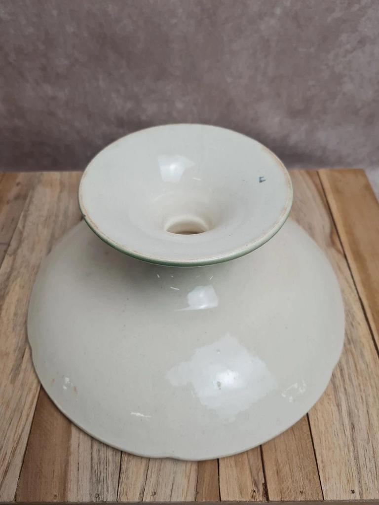 Compotier ancien sur pied Lunéville St Clément décor trèfles vert 🌿