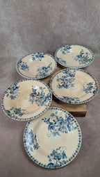 Lot de 5 assiettes creuses anciennes Vieillard & Cie Bordeaux, modèle Clématite