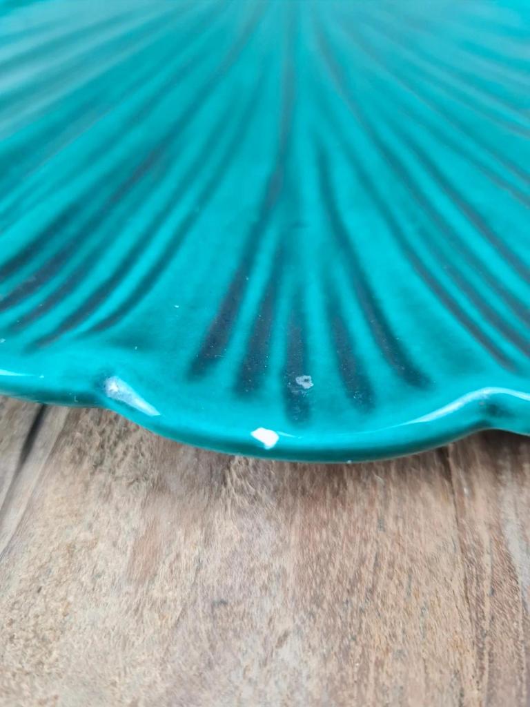 Dessous de plat / dessous de bouteille vintage en céramique verte – forme coquille