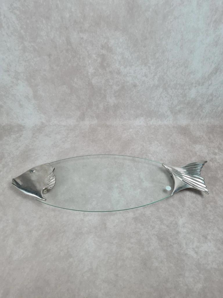 Dessous - de - plat poisson en verre & métal argenté 🐟