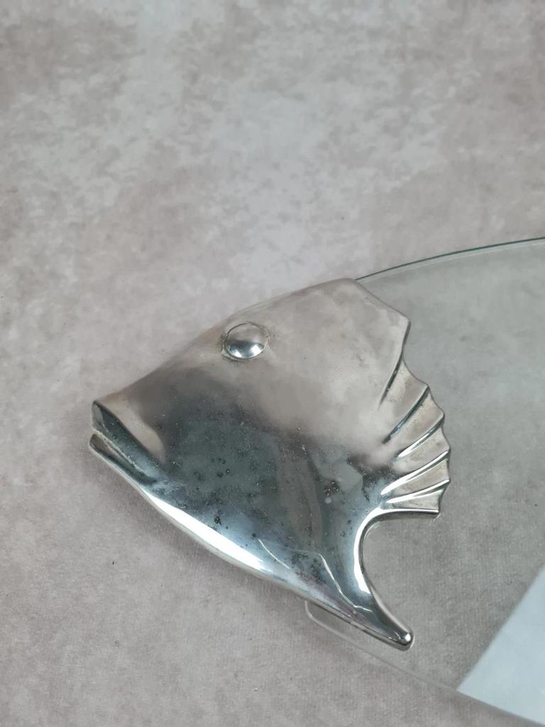 Dessous - de - plat poisson en verre & métal argenté 🐟
