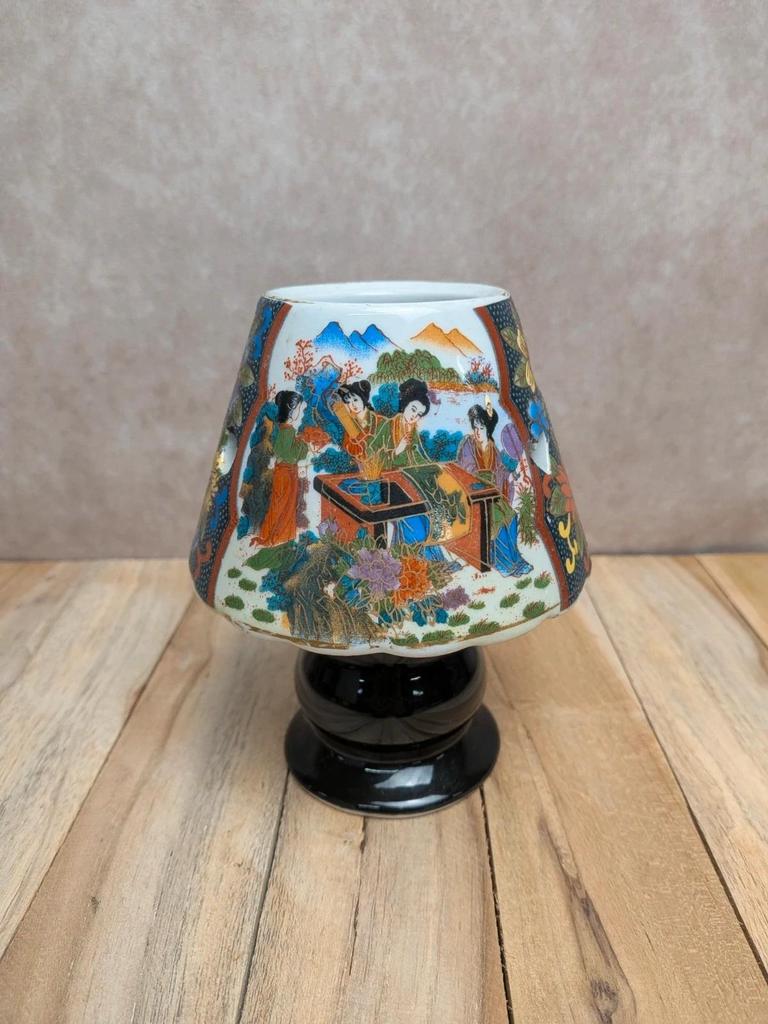 Photophore vintage décor japonais geishas – porcelaine ajourée