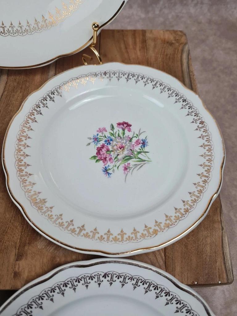 💐 Charmant service à gâteau Digoin & Sarreguemines, Modèle Lilitia, 6 assiettes + 1 grand plat