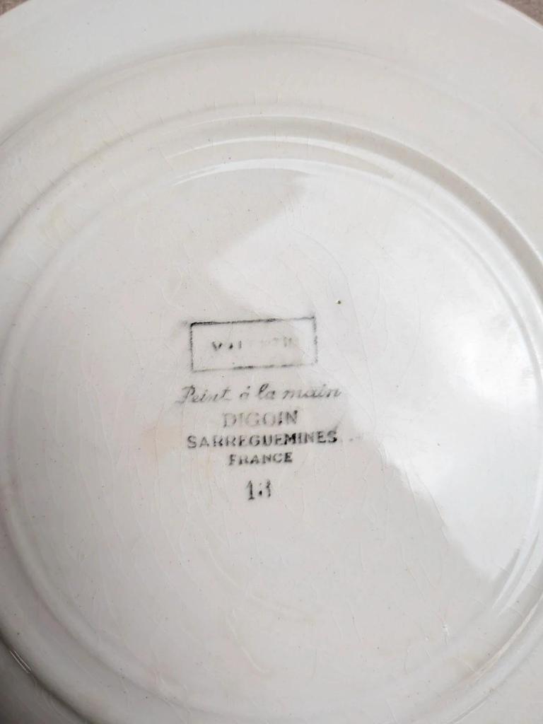 Lot de 3 assiettes à dessert Terre de fer Digoin Sarreguemines Valentin peintes à la main
