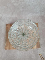Centre de table ancien en verre moulé et métal argenté