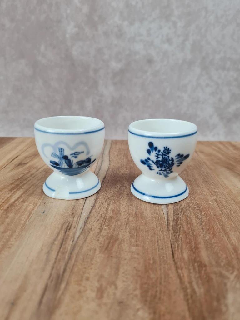Duo de coquetiers vintage bleu & blanc – style Delft