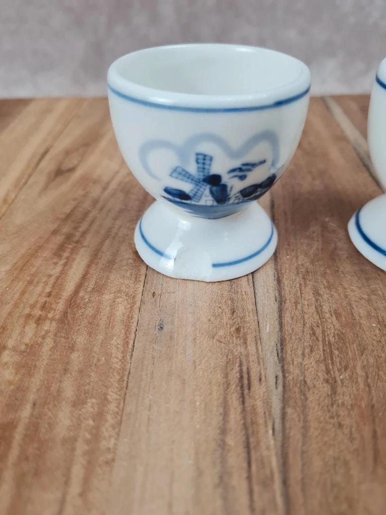 Duo de coquetiers vintage bleu & blanc – style Delft