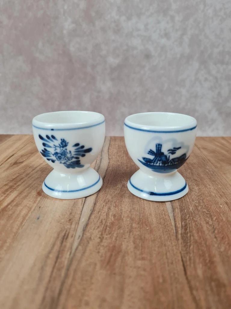 Duo de coquetiers vintage bleu & blanc – style Delft